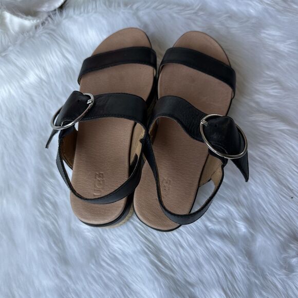 UGG Women’s April Black Upper Leather Slingback Espadrilles Size US 7.5 - Picture 5 of 10